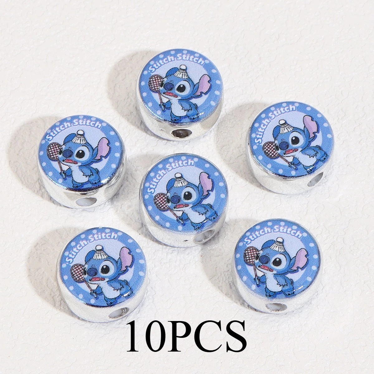 Miniso 아크릴 양면 인쇄 만화 스티치 KT 고양이 플랫 라운드 비즈 DIY 수제 보석 펜던트 액세서리 재료