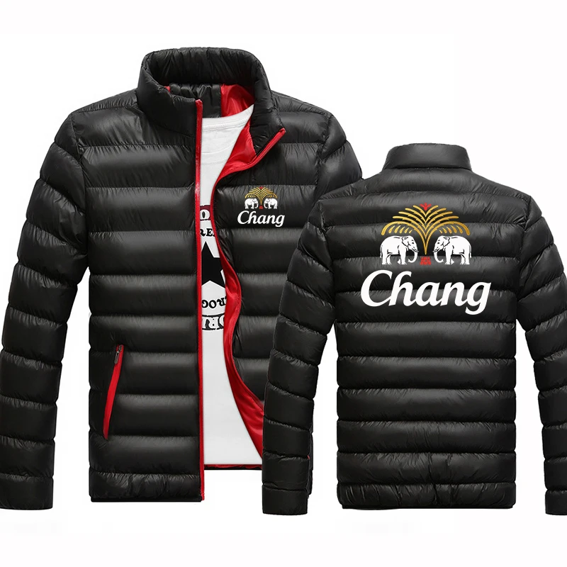 Chang Beer Logo The men's four-color cotton coat is suitable for winter and features brand-printing hoodies jacket