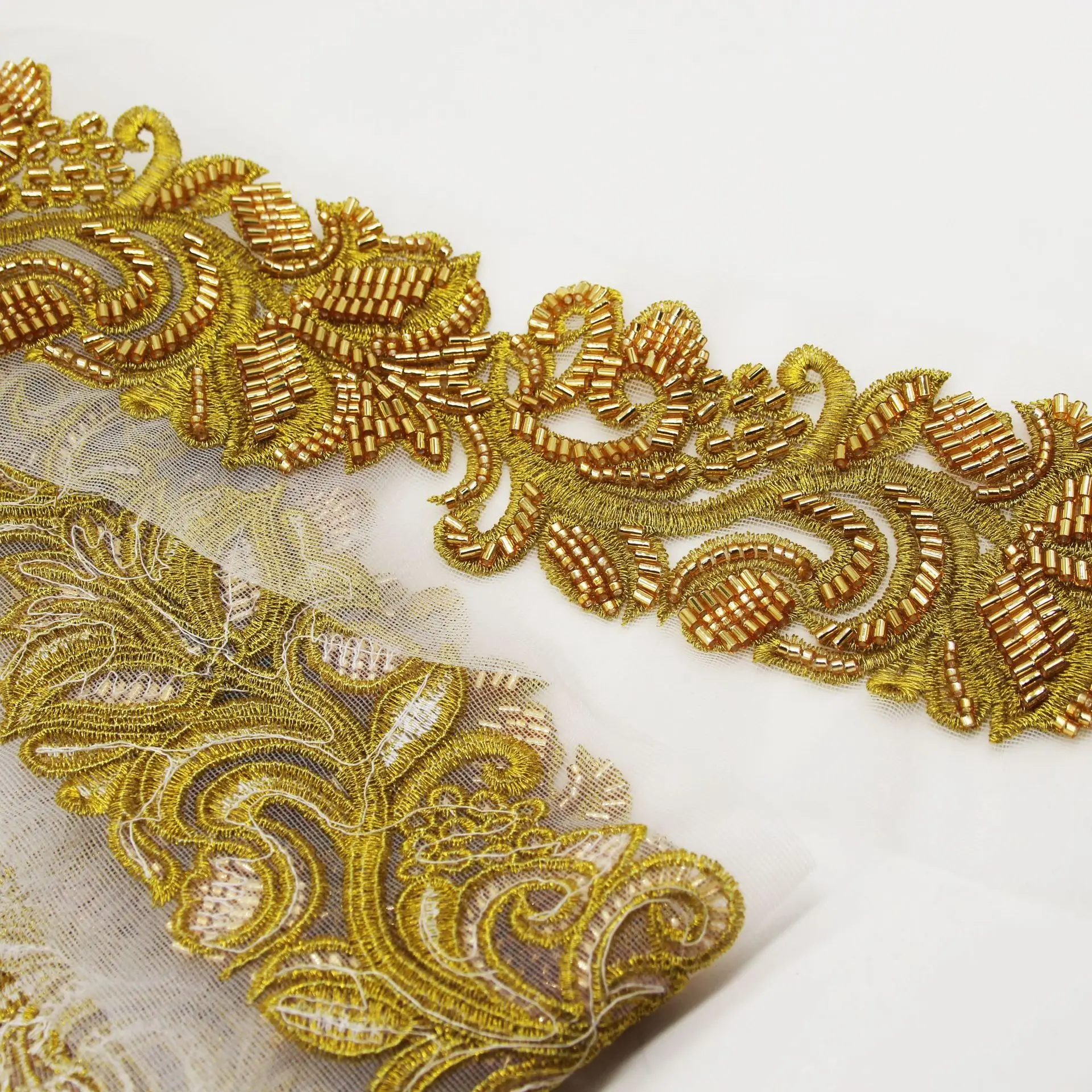 45cm(0.5y) Ethnic Gold DIY Clothing Sewing Beautiful Emboridered Sequined Pearl Beaded Metallic Lace Trims For Clothes