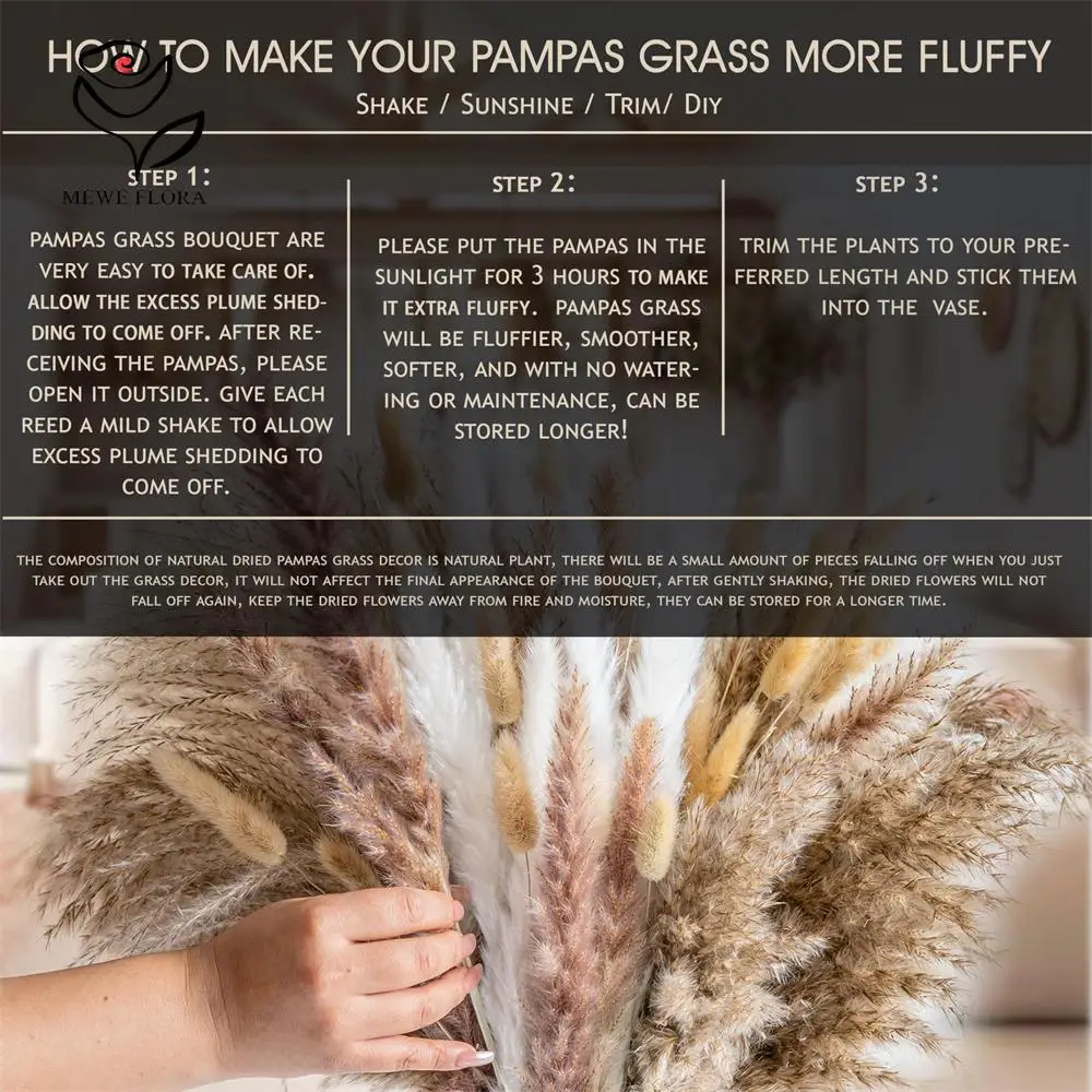 102 قطعة الزهور المجففة رقيق Pampas أرنب ذيول باقة بوهو غرفة المعيشة المنزلي زهرية ديكور زهرة اصطناعية تحف الزفاف #5