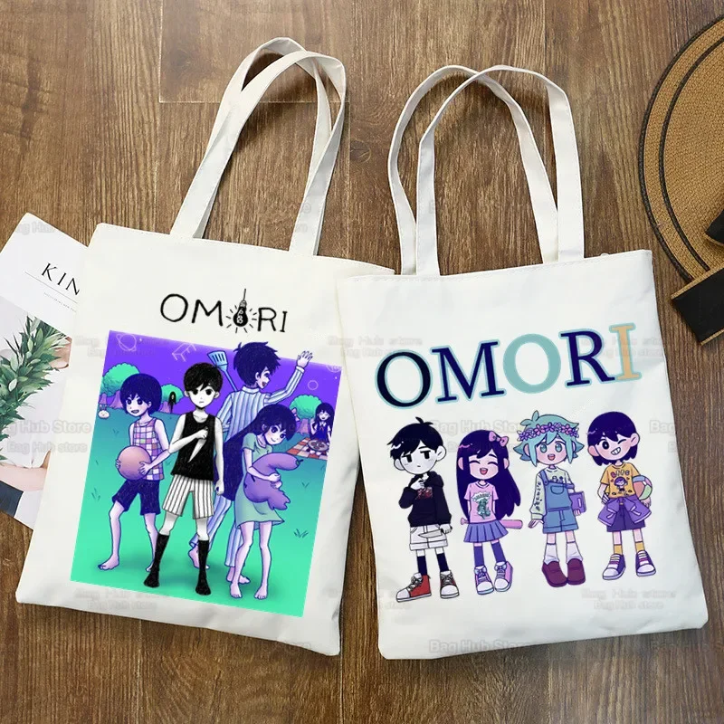 

Omori Game Anime Funny Unisex Handbags Custom Canvas Tote Bag Print Daily Use Reusable Travel Casual Shopping Bag