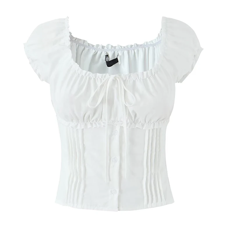 

YENKYE French Style Sweet White Shirts For Beautiful Girls Front Button Vintage Puff Sleeve Slim Holiday Summer Tops 2026