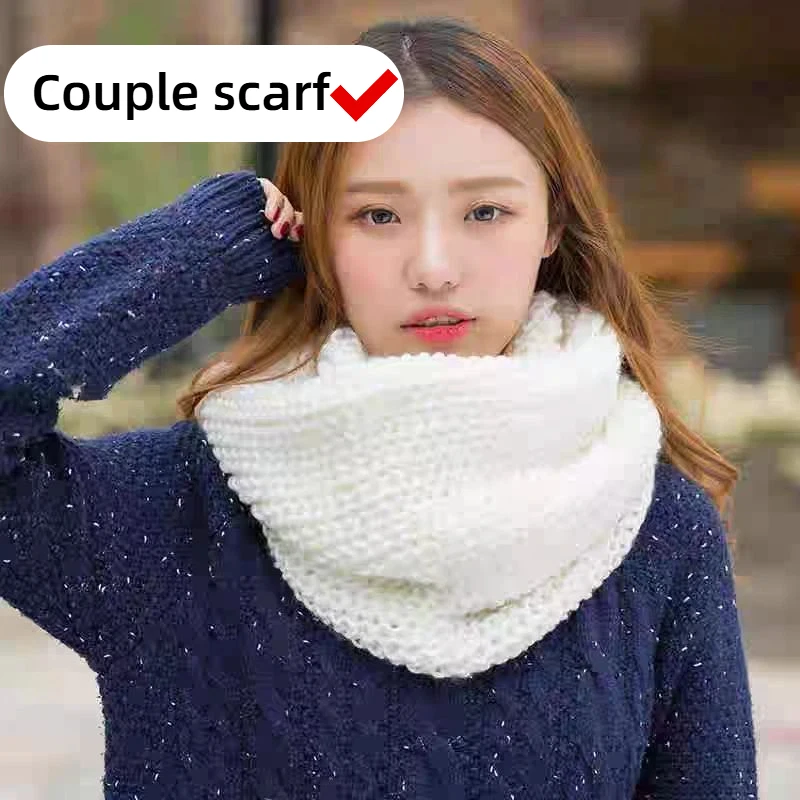 한국산 단색 실로 짠 스카프 따뜻하고 다용도 겨울 여성용 스카프 두꺼운 소매 넥 워머 스카프 커플 머플러
