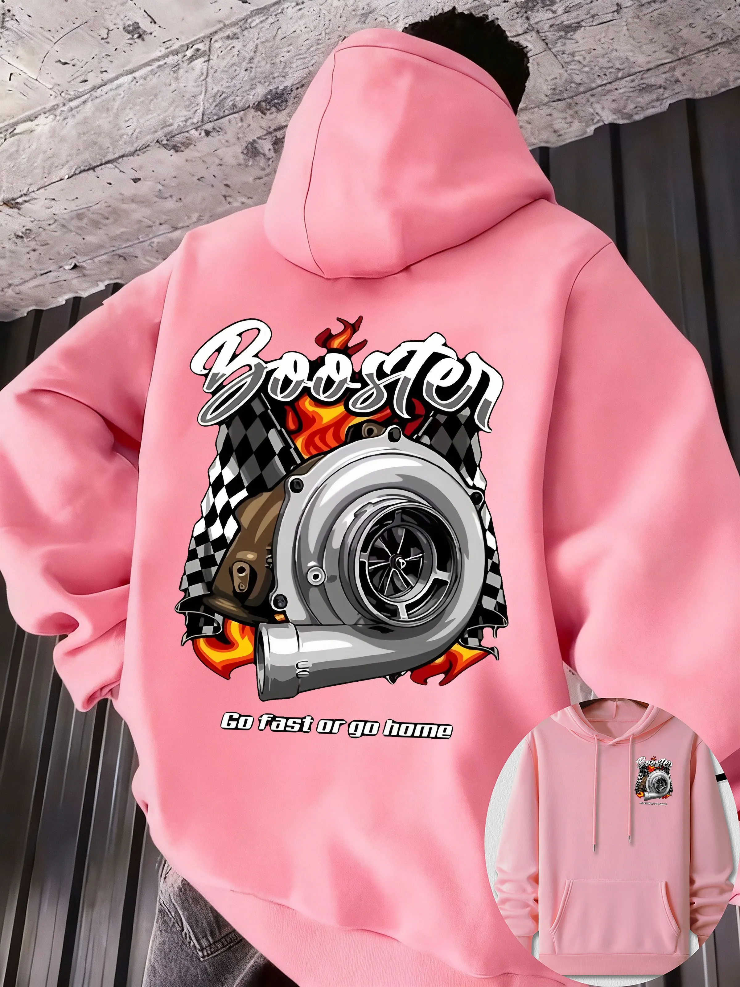 Herbst/Winter Street Retro Booster Turbo Flame Check Flag Print Sweatshirt - Mod Style Schwerer Mantel - Paar Casual Vielseitige Jacke – Detail 3