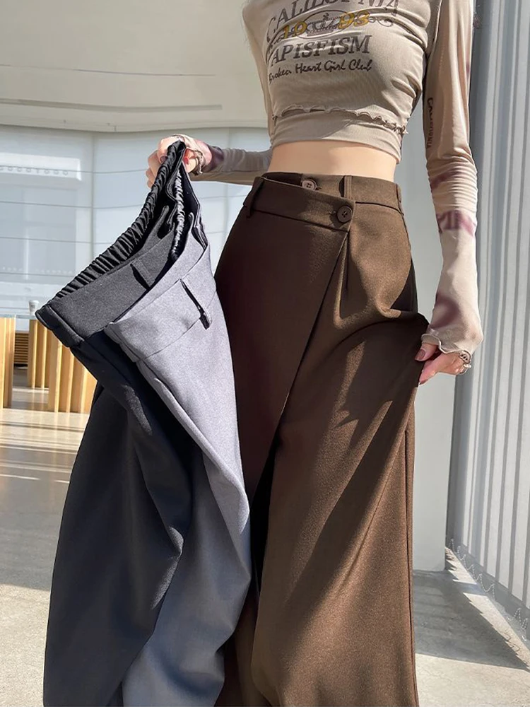

Fashion Irregular Suit Pants Women High Waist Patchwork Elegant Wide Leg Trouser Loose Chic Office Lady Aesthetic Casual Pants