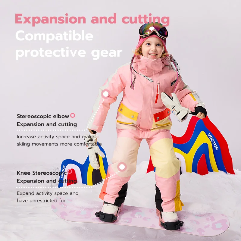 ناقلات الأطفال الصوف سترة تزلج قابل للتعديل بناطيل تزلج الفتيان والفتيات مقاوم للماء وتنفس التخصيص في الهواء الطلق 2025