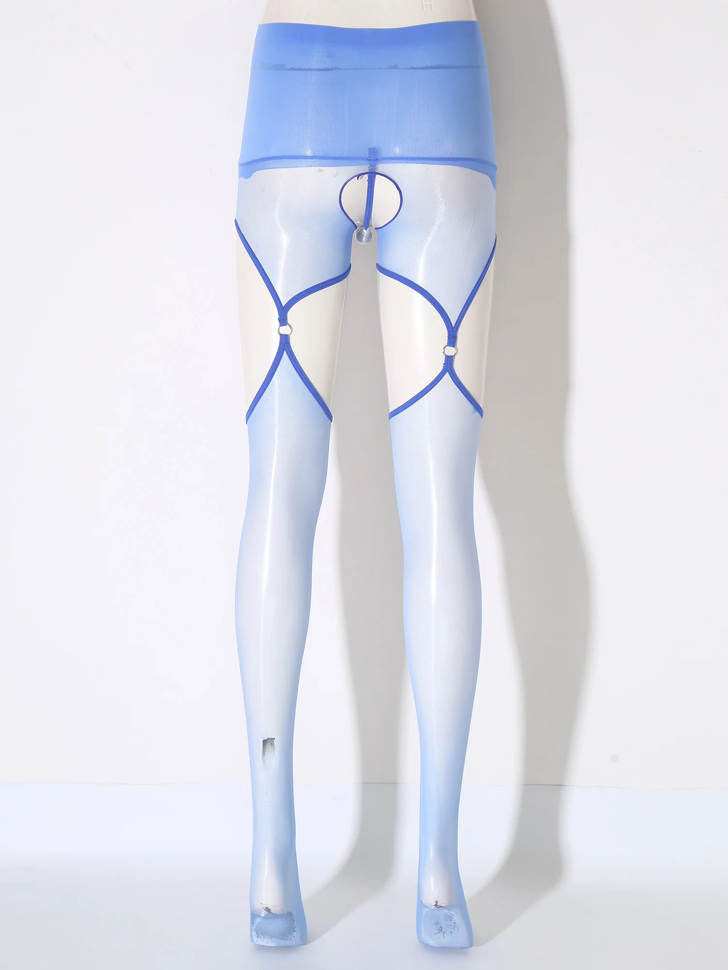 Women Glossy See Through Pantyhose Bodystockings Sexy Hollow Out Open Crotch with Detachable Faux Pearls Footed Leggings Tights