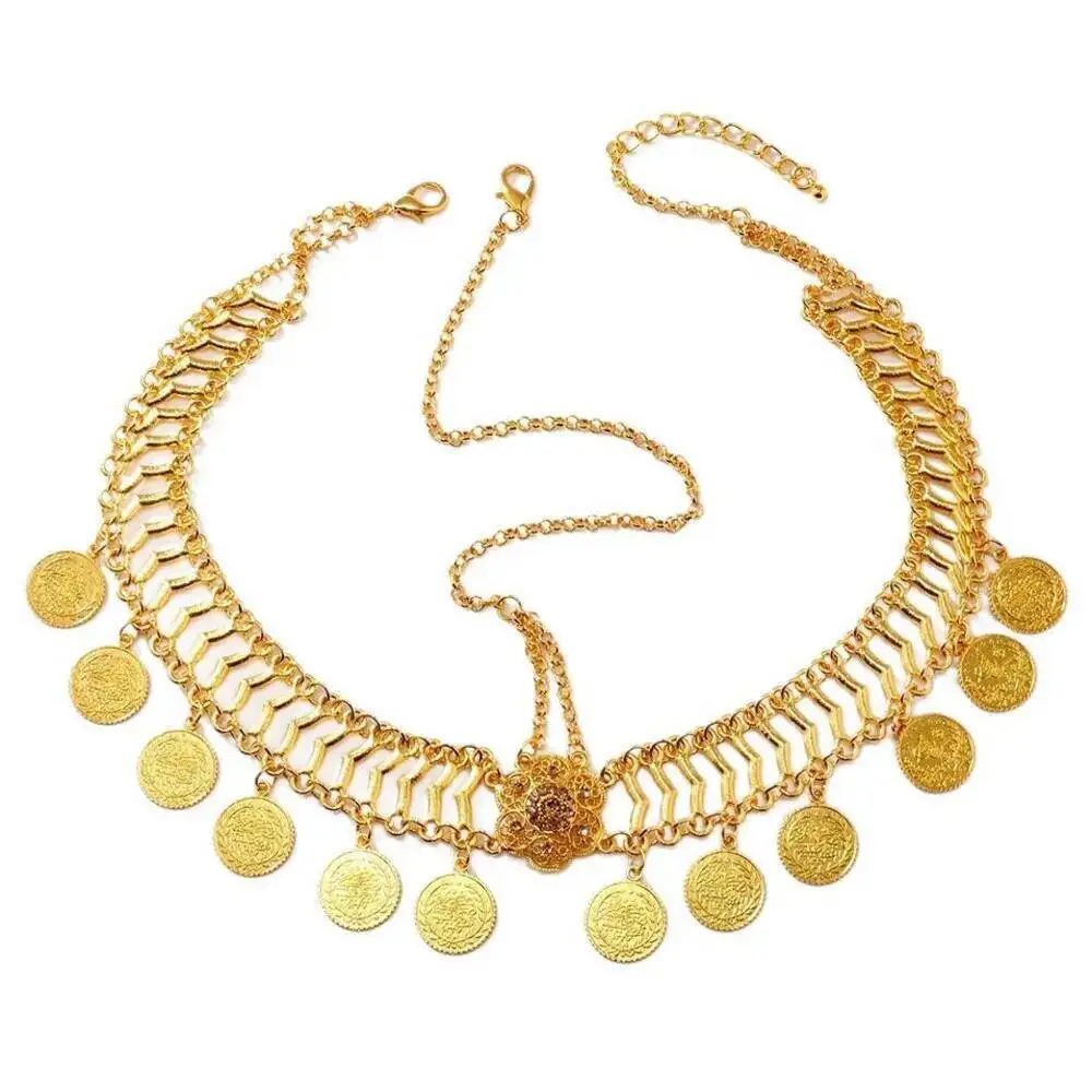 الهندي الزفاف رئيس سلسلة سبائك الذهب اللون الجوف حجر الراين زهرة عملة شرابة اكسسوارات الزفاف العروس غطاء الرأس للنساء