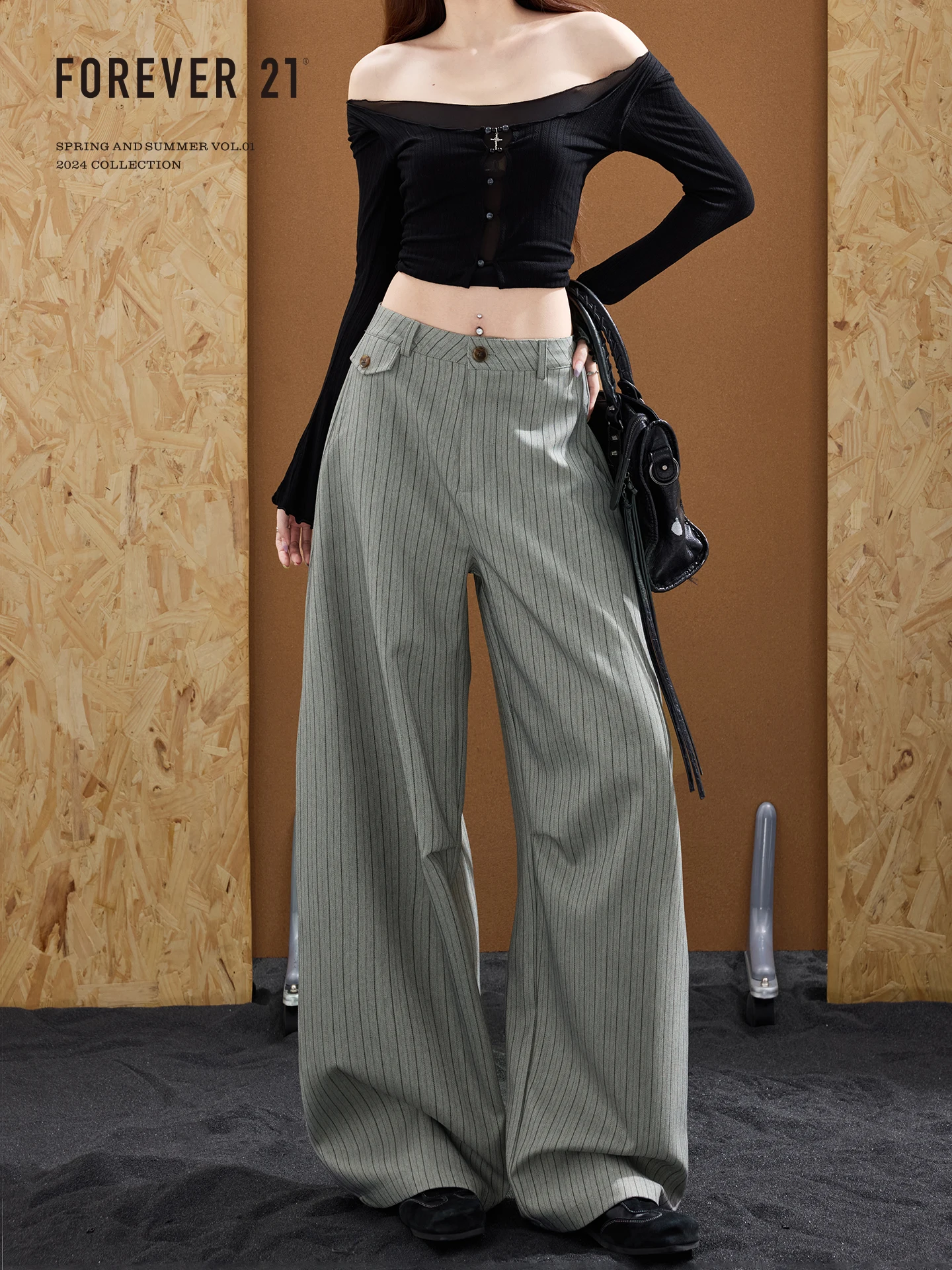 American Style High Waist Wide Leg Suit Pants Women's Slimming Grey Stripe Knife  Casual Trousers Pear Shape Loose Fit