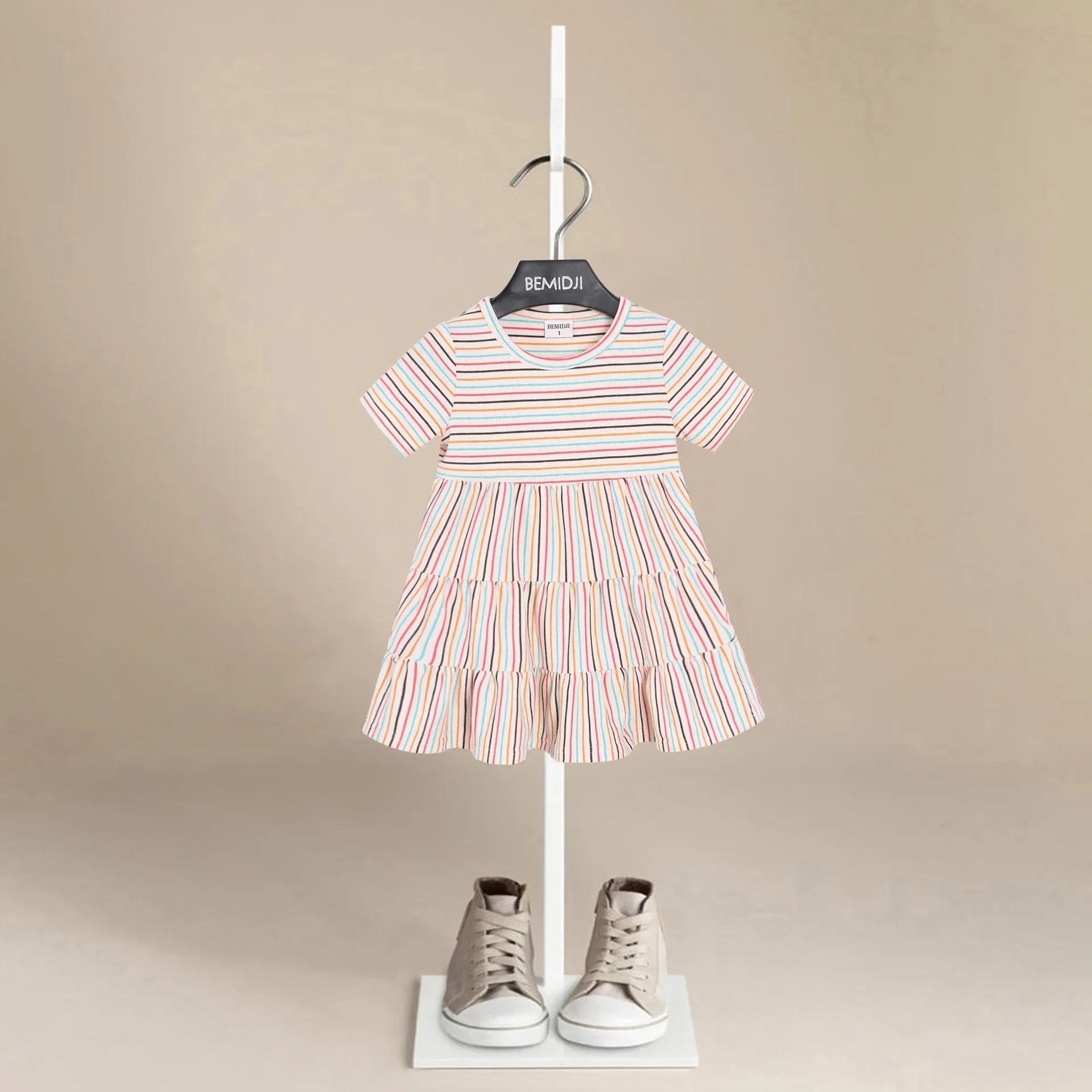 

summer rainbow striped Dress Print Christmas Party Dresses Kids Girls Birthday Gifts 2-7Y Children Girls Dress Baby Girl Clothes