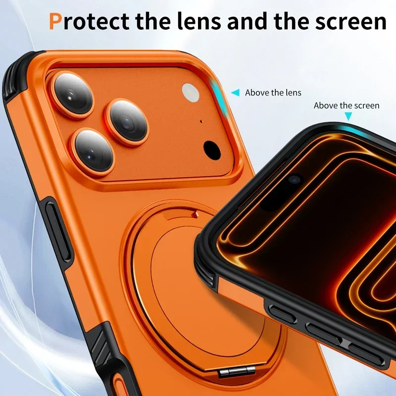 For Magsafe Case For iPhone 18Pro 15 14 13 12 16 17 18 Pro Max 16e Magnetic Wireless Charging Ring Stand Anti-slip Bumper Cover