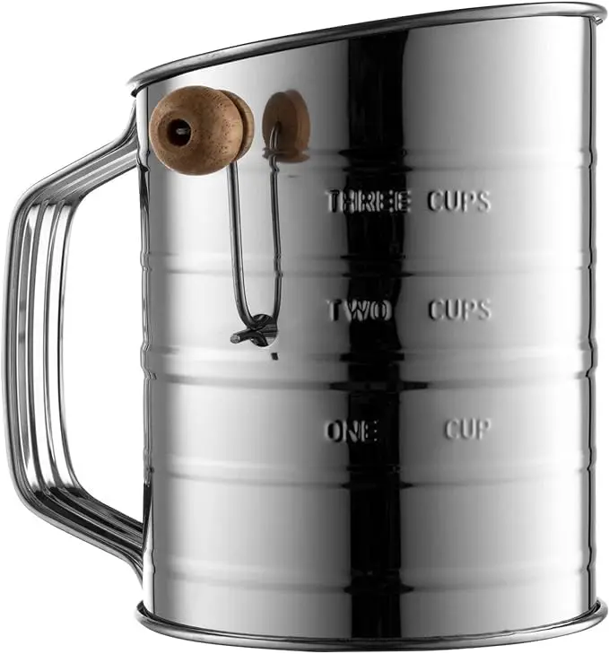 

3 Cup Flour Sifter with Hand Crank for Baking, Fine Mesh Stainless Steel Rotary Sifter