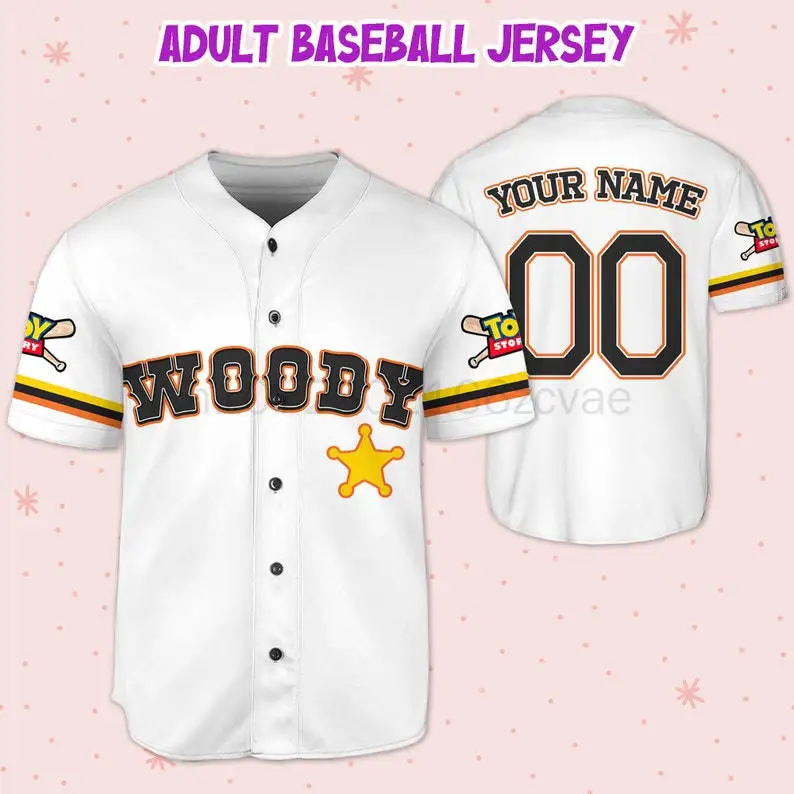 2024 New Free Custom Toy Story Woody Baseball Jersey Streetwear Fashion Summer Men's And Women's  Short Sleeve Baseball shirt