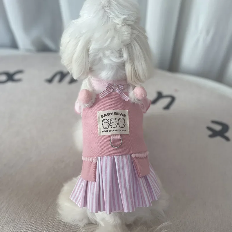 Cute Pet Plush Princess Dress Strap Skirt Dog Little Flying Sleeves Base Puppy Coat Winter Dog Clothes Ball Skirt Dog Clothing