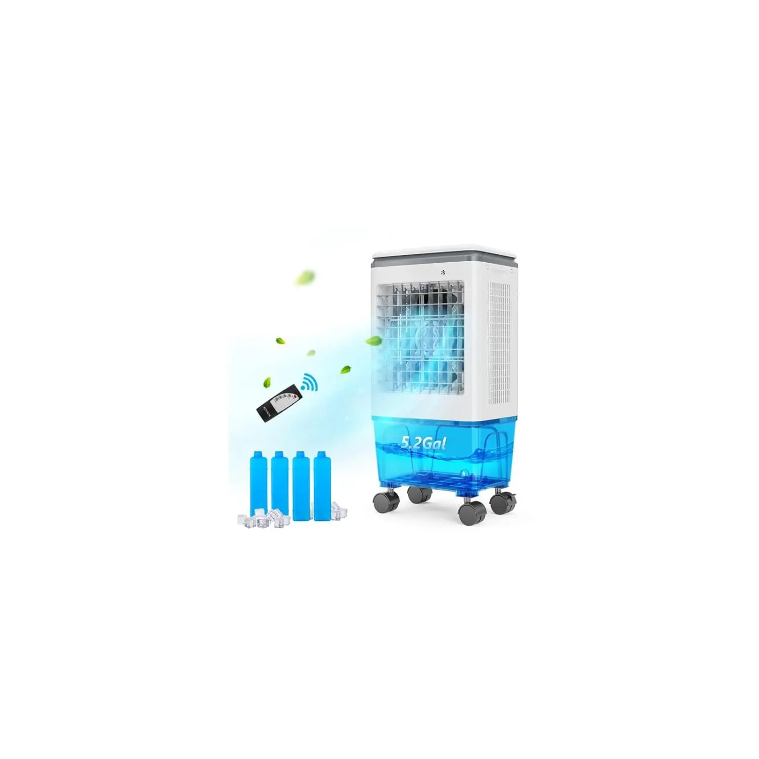 

1400CFM Swamp Cooler 5.2Gal Portable Remote 3Speed 12H Timer 4Ice Packs Cool Humidify Fan Indoor Custom
