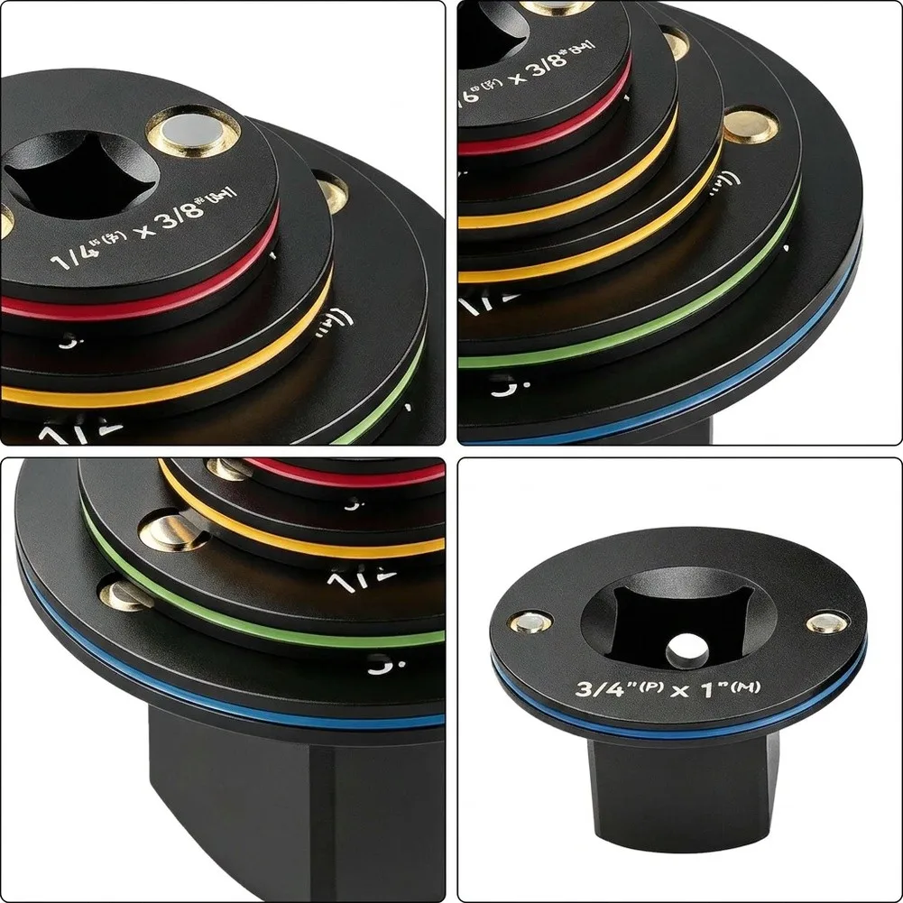 4-in-1 Socket Adapter Kit in Alloy Steel with Visual Color Coding and 1/2 inch 1/4 inch Extensions for Efficient Tool Conversion