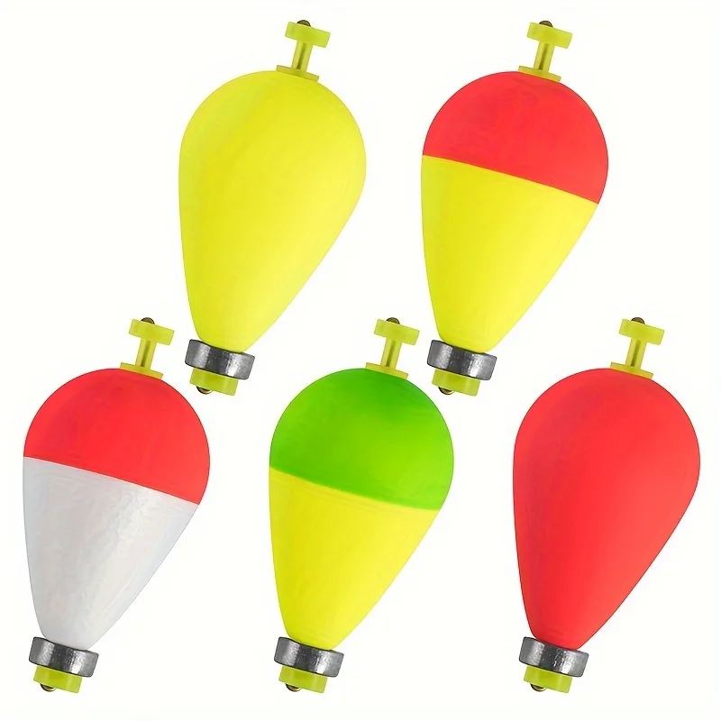 5pcs Pear Shape Weighted Snap-on Floats Fishing Bobbers Oval Foam Fishing Corks for Bass Trout Crappie Panfish Freshwater Saltw