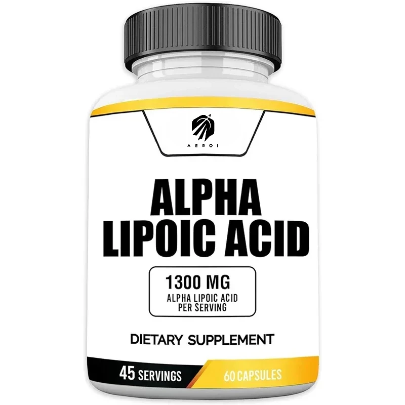 

Alpha lipoic acid, 1300 milligrams per serving, vegan, gluten free, non GMO, 60 capsules