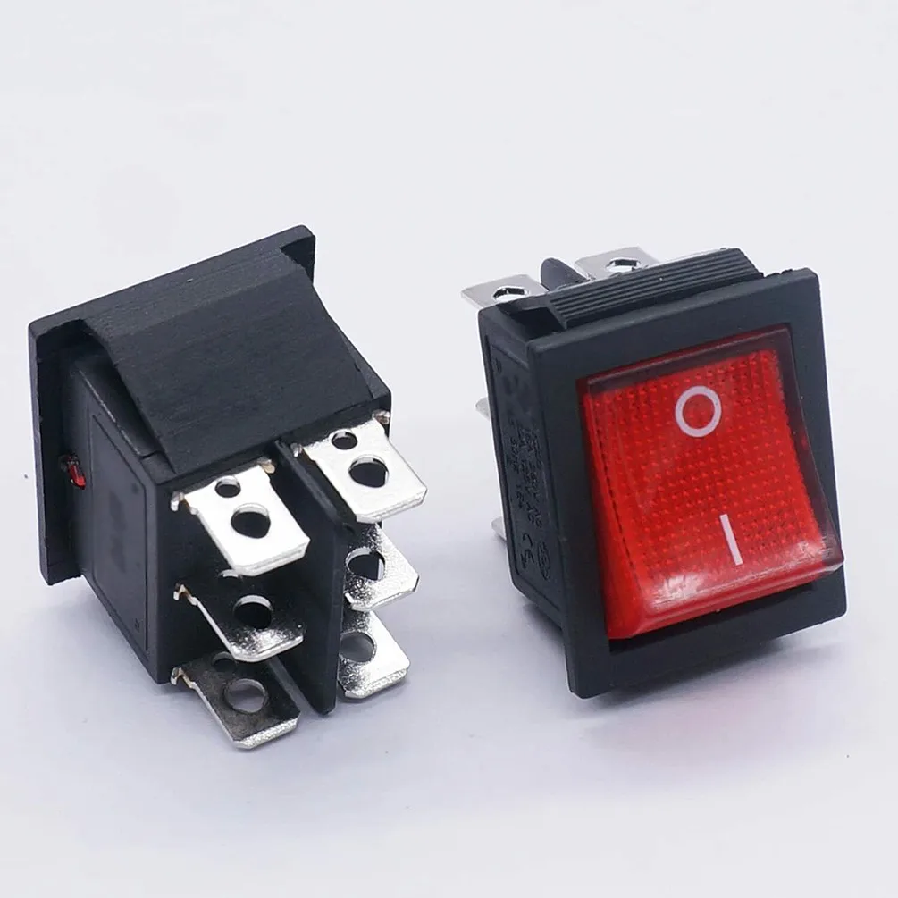 DPDT ON-ON Rocker Switch With Red Neon KCD2 16A/250VAC Plastic And Metal Rocker Switch, DPDT ON ON Rocker Switch Panel Mount