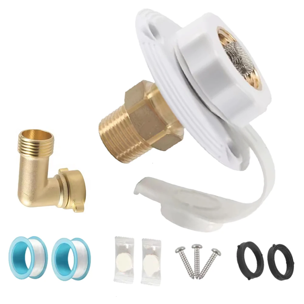 RV Camper Motorhome Trailer Marine White City Water Fill Inlet Flange Brass with Check Valve with Hose Elbow