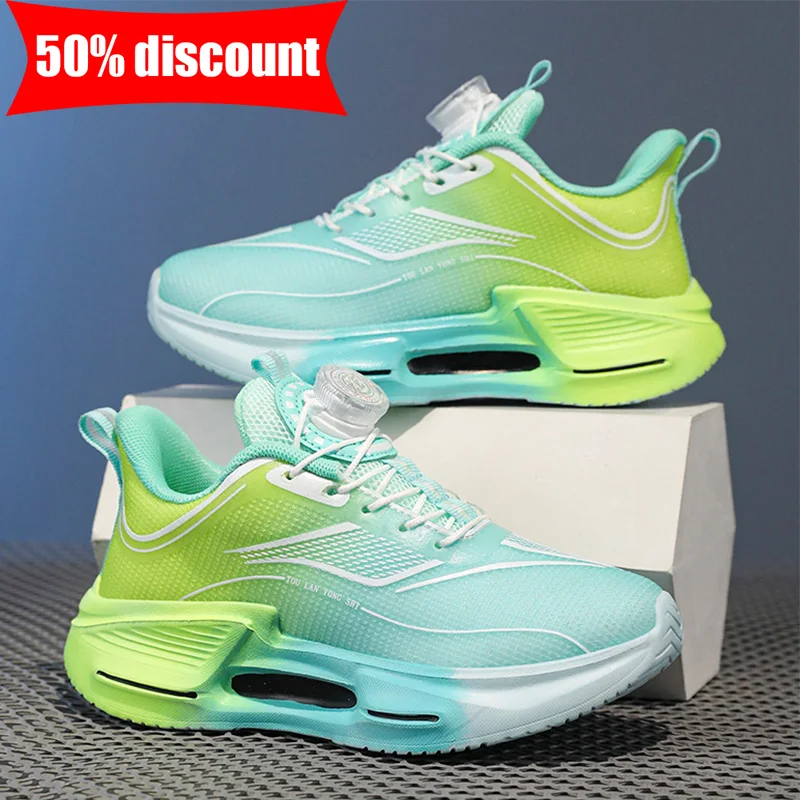 

Children Sports Shoes Mesh Breathable Knob Buckle Cushioning Student Sports Running Shoes Comfortable Soft Sole Sneakers for Boy