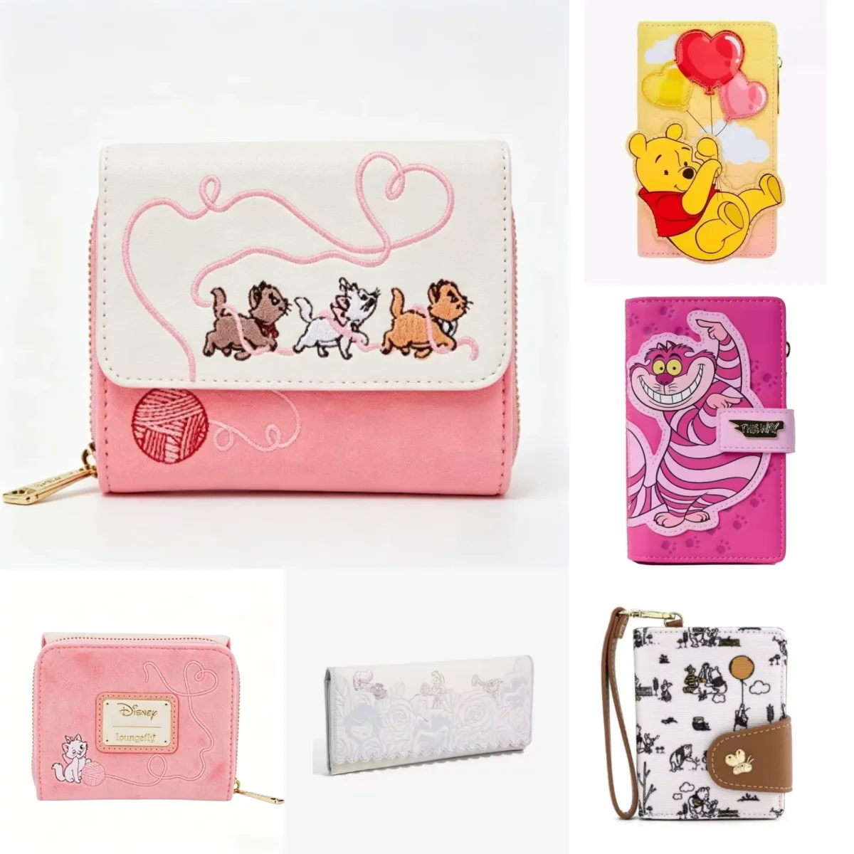 In Stock Loungefly Marie Cat Wallet For Women Cute Small Leather Purse Short Bank Card Bag With Cartoon Pooh Bear Design Gifts