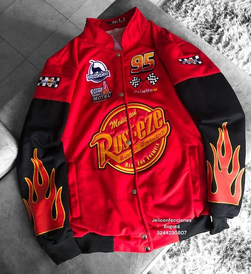 التطريز الموضة الأمريكية الجديدة جاكيتات كبيرة الحجم باللون الأحمر Harajuku Y2k زي بيسبول كاجوال فضفاض بأزرار سترة رجالية #2