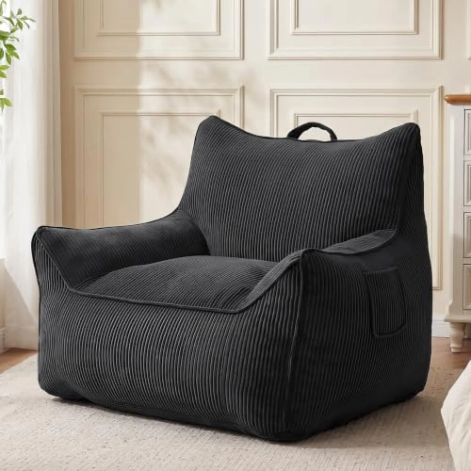 Bean Bag Chair, Comfy Bean Bag Sofa with Back Support, Corduroy Bean Bag Chair for Adults and Kids, Stuffed Floor Sofa