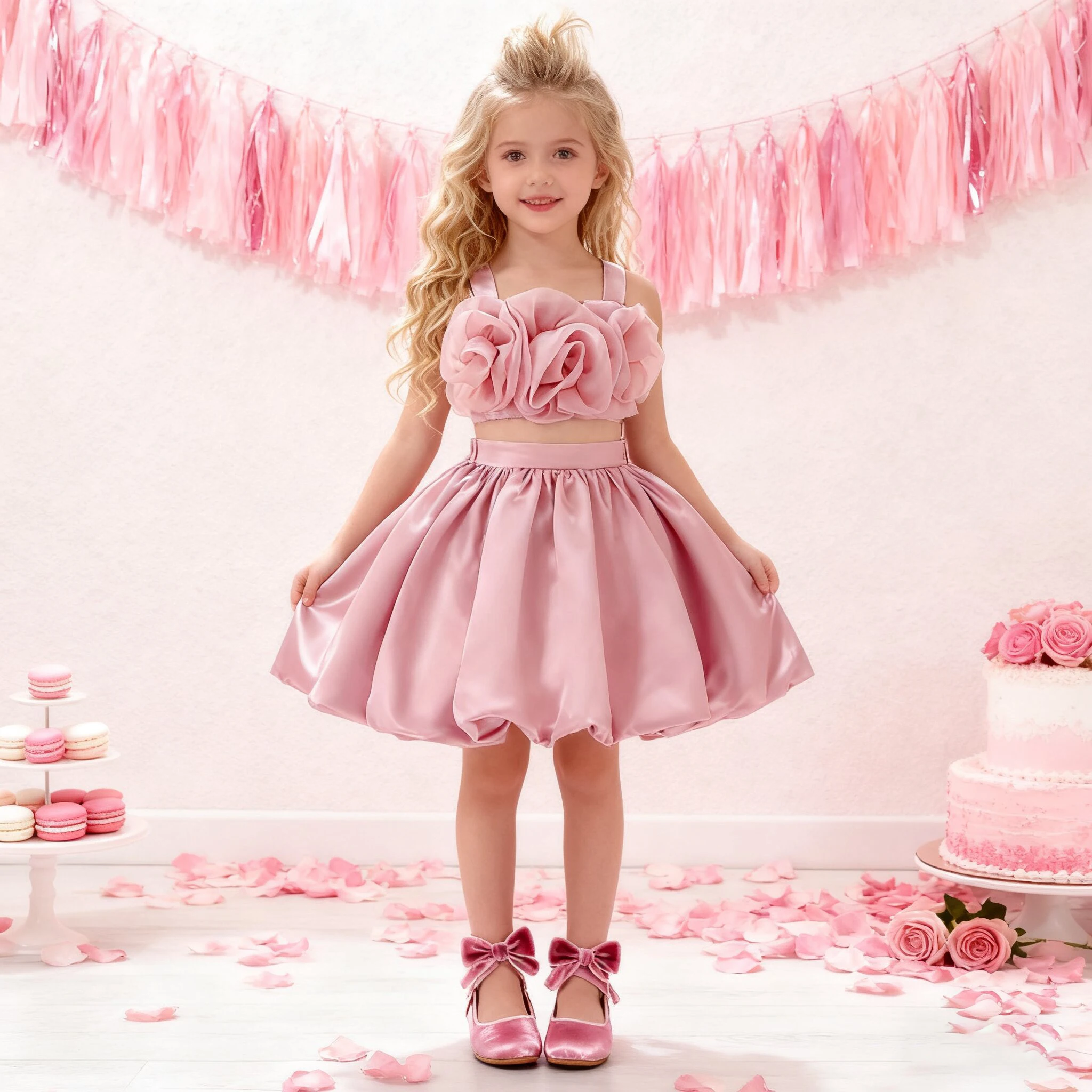 

Fashion 3D Flower Birthday Party Girls Dress Elegant Wedding Prom Princess Dresses for Girl Pageant Bridesmaids Evening Costumes