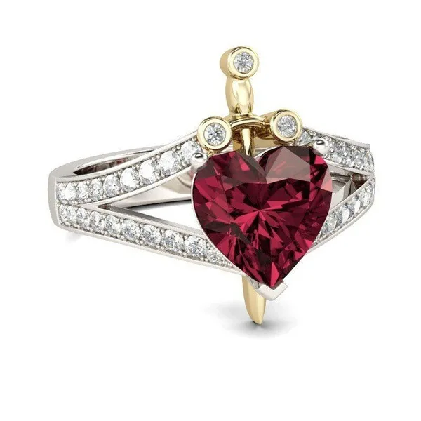 Creative Heart Shape Ruby Crown Princess Ring 925s925 Silver Gold Color Separation
