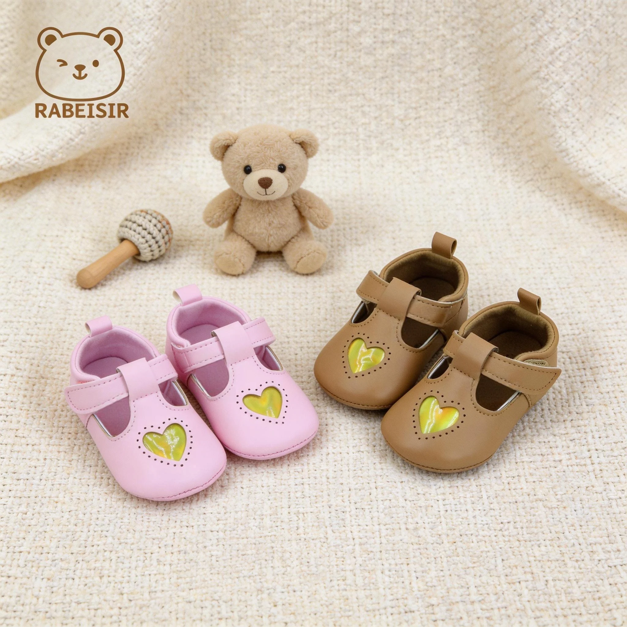 Heart Decoration City T-Strap Velcro Soft Sole Baby Girl Princess Walking Shoes