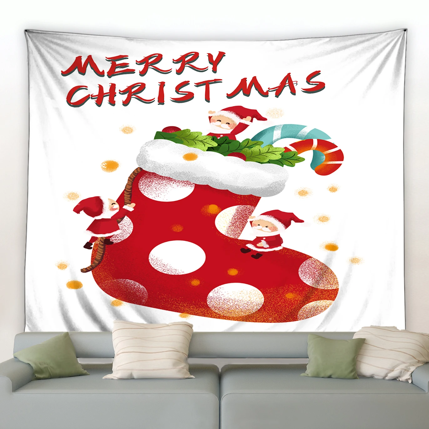 Home Decoration Tapestry Santa Claus Reindeer Snowman Companion Christmas Tree Printed Polyester Decorative 