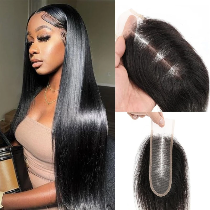 8-22 Inch Straight  Human Hair 10A Double Weft Bundles with HD Lace Frontal 2x6  Frontal Closure Lace Human Hair Natural Colour