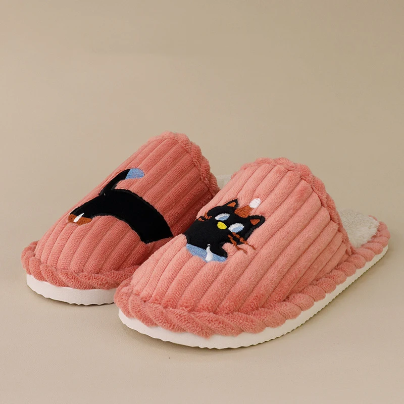 

Комфортные вельветовые нескользящие домашние тапочки, женские зимние тапочки 2025 года с милым котом и вышивкой, пушистые меховые домашние тапочки, парные плюшевые шлепанцы