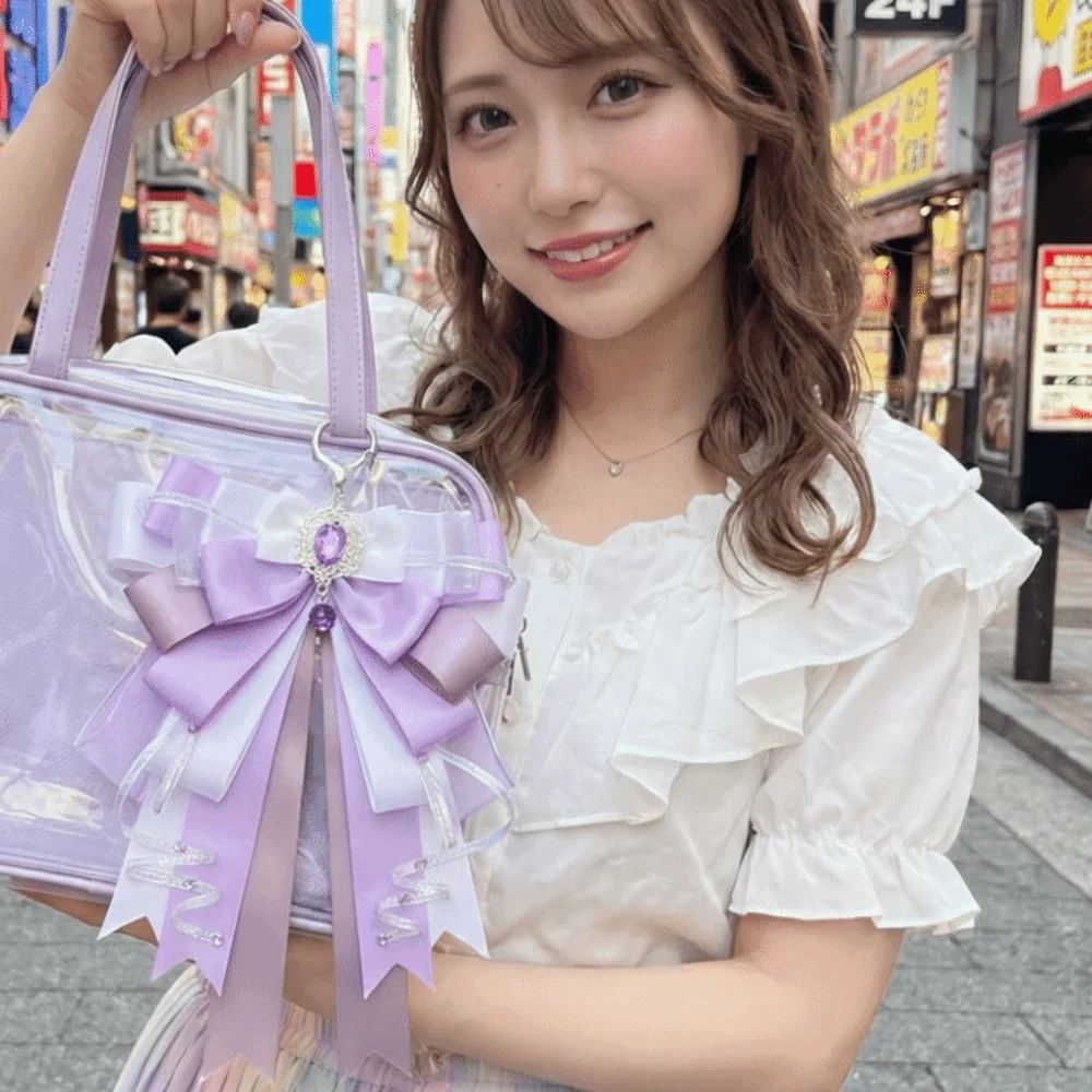 Cute Anime Ita Bag Accessories Rhinestone Multi-layered Bow Double Layer Ribbon Bow Pendant Handmade Craft Keyring Attachment