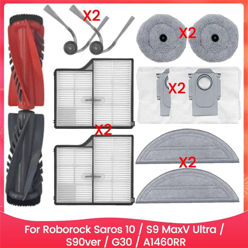 【Berserk】Para Roborock Saros 10/G30/S9 Maxv Ultra/S90ver/A1460RR Peças de aspirador de pó Filtro de escova lateral principal Saco de pó vibratório M