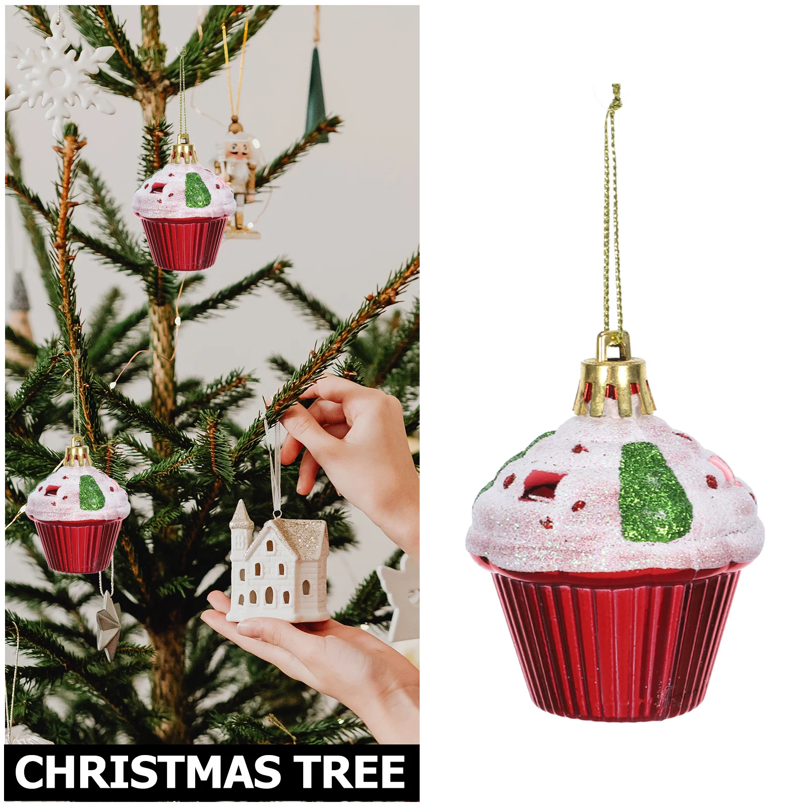 

4Pcs Christmas Ball Ornaments Cake Shape Hanging Xmas Tree Decor for Holiday Party Festive Christmas Tree Hanging Pendant