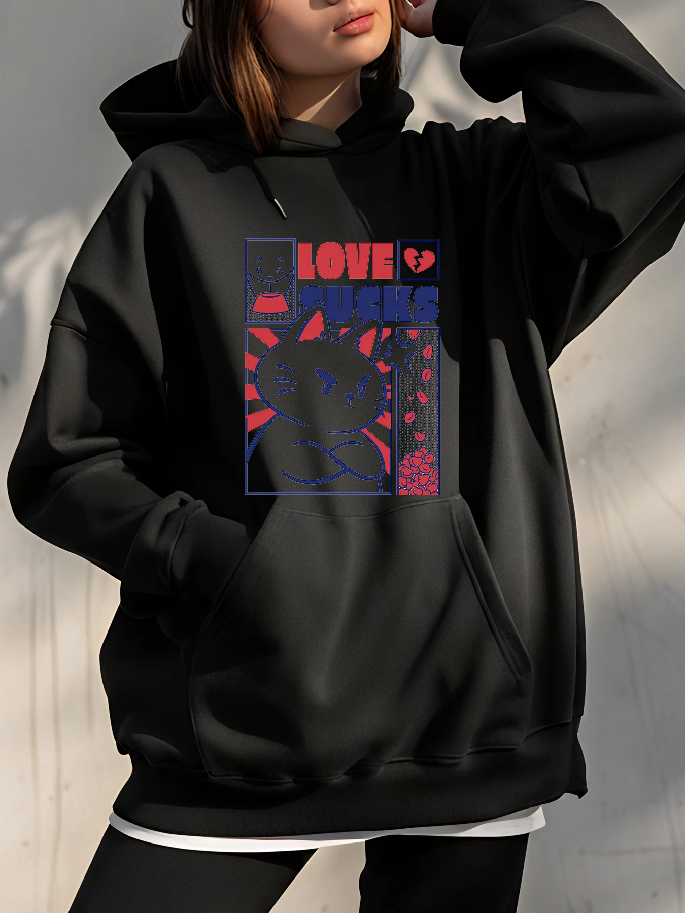 الحب تمتص القط طباعة هوديي للجنسين عارضة الشارع الشهير البلوز النساء الرجال الأزياء الجرافيك السترة الزي #1