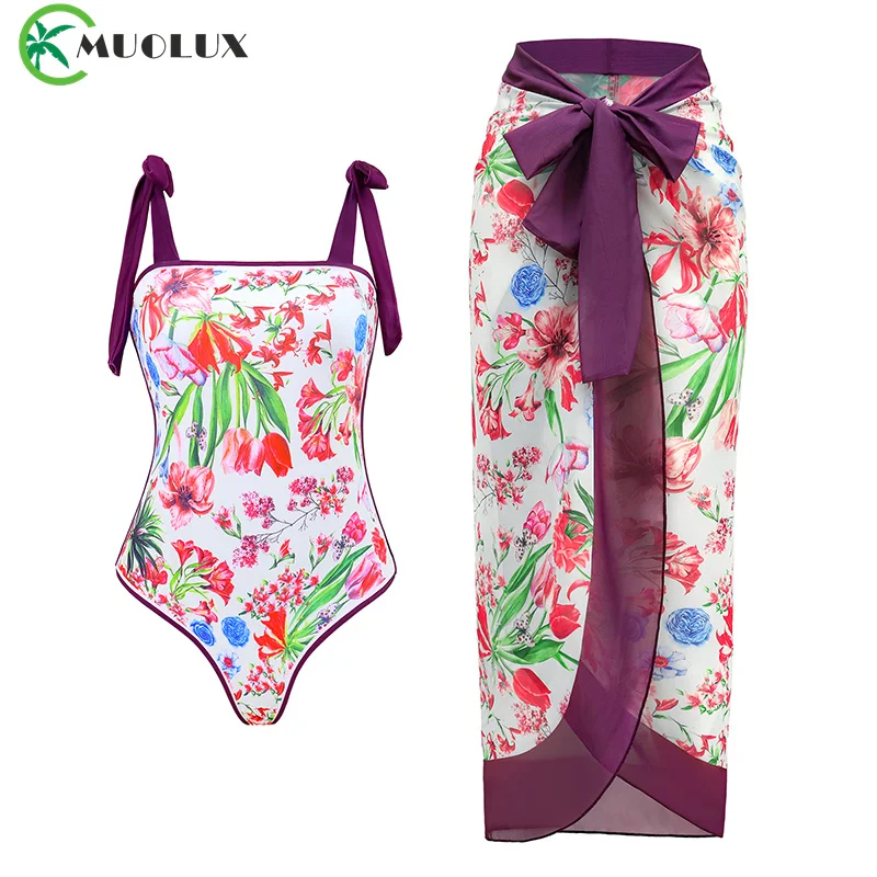 MUOLUX Sexy One Piece Swimsuit 2024 Bikini Set Women's Swimwear Dress Print Biquini Swimsuit Girls Bathing Suit Beachwear Skirt