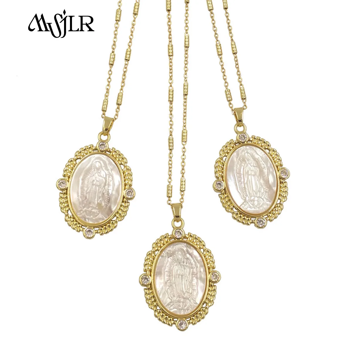 MVN092  2024 Gold Plated Lace Edged Vintage Palace Style Natural Shell Patterned Pendant Necklace For Women Birthday Gift