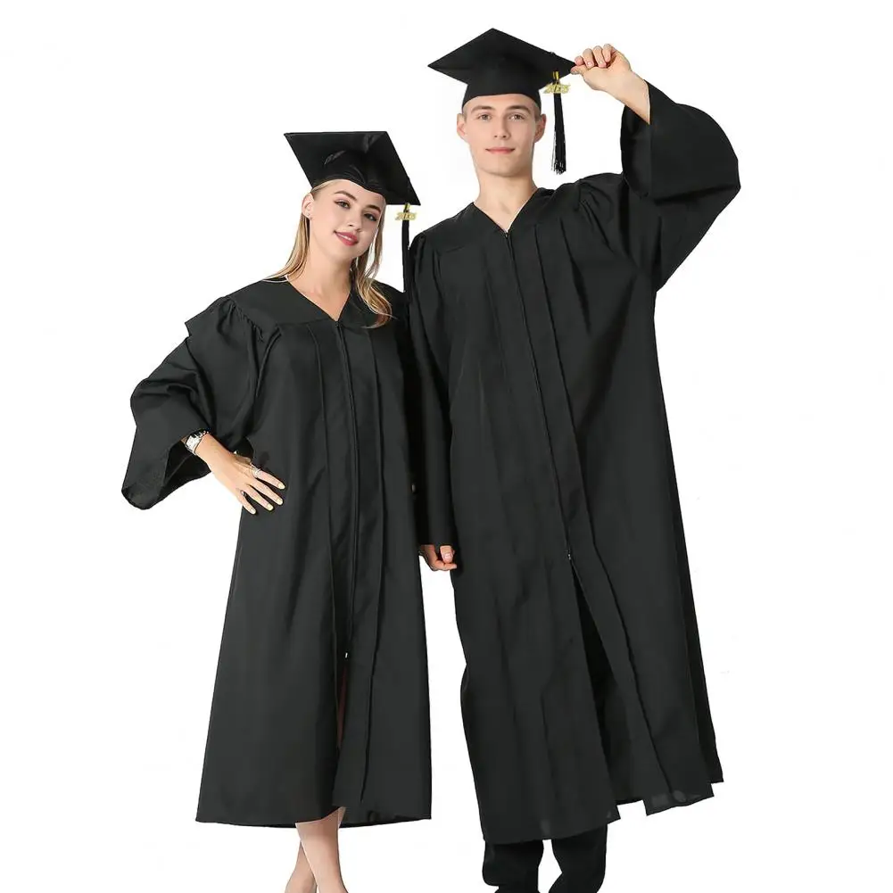 Vestido de graduación, bata de graduación para estudiantes de artes con cuello en V, sombrero, uniforme de soltero para médico, fiesta de graduación, largo hasta la rodilla