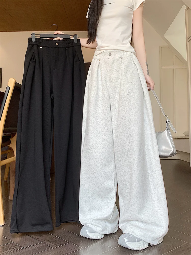2025 pantalones sueltos de peso pesado con cuchillo de plátano para hombres y mujeres, pantalones de chándal informales plisados adelgazantes americanos drapeados ey, pantalones de chándal juveniles de primavera