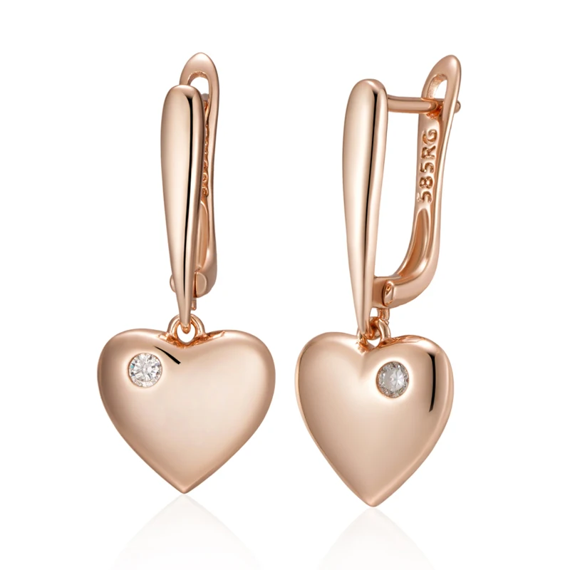 Wbmqda New Love Heart Drop Earrings For Women 585 Rose Gold Color With Natural Zircon Modern Party Wedding  Jewelry Gifts