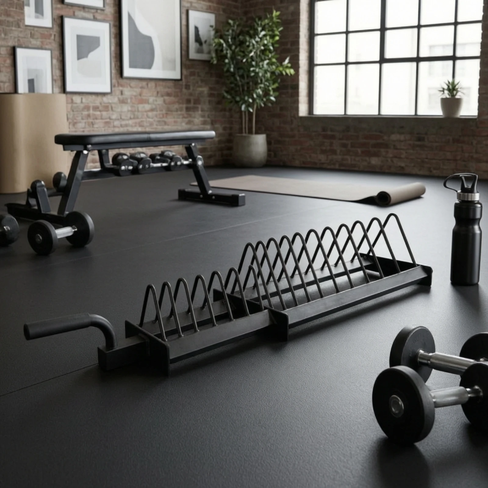 Weight Plate Rack with Wheels Powder-Coated Weight Plate Rack Low-Height Heavy-Duty for Athletes