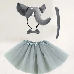 Grey Girl Women Elephant Costume Set Animal Ears Headband Tail Paws Bow Tutu Skirt Fancy Dress Party Halloween Christmas Cosplay