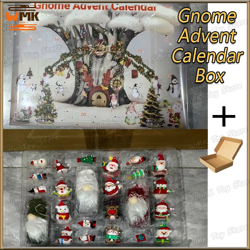 Miniso Gnome Christmas Advent Calendar Box Faceless Dwarf Christmas Calendar Rustic Faceless Anime Figure Rudolph Plush Toy Gift