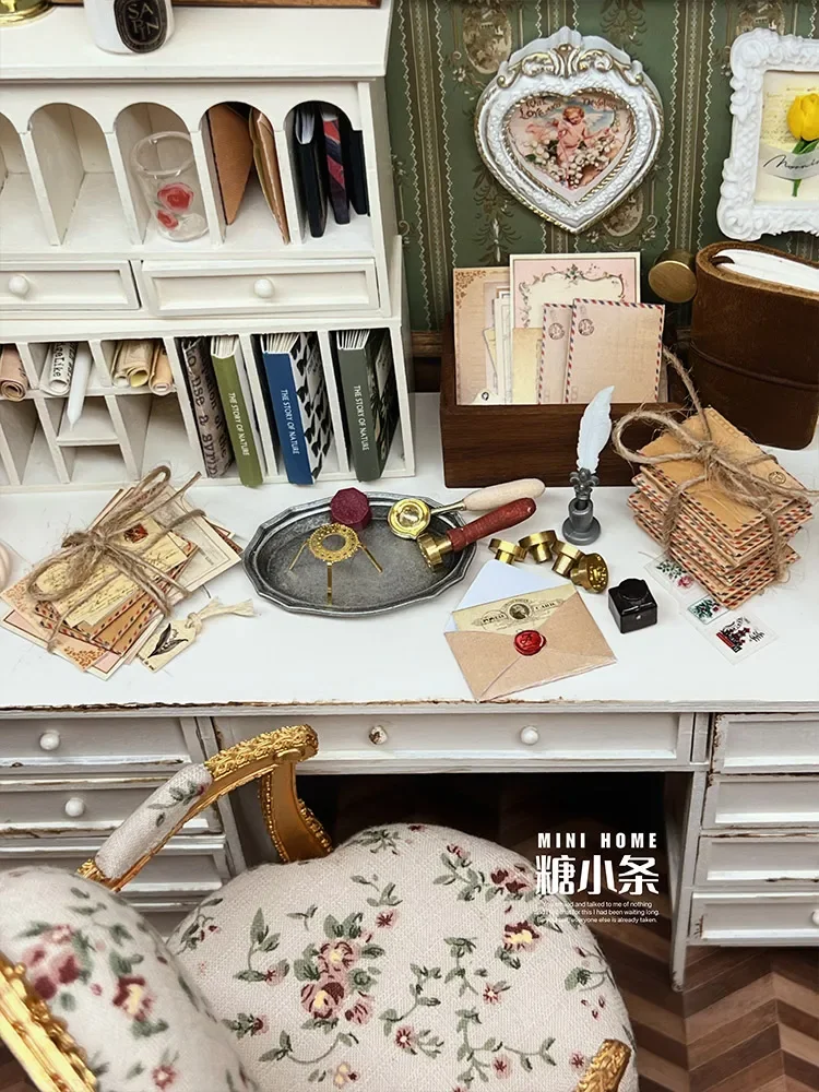 Dollhouse Miniature Envelope Fire Seal Mini Letter Paper Envelope Mini Wax Grain Mini Hand Book Seal Wax Dollhouse Decoration