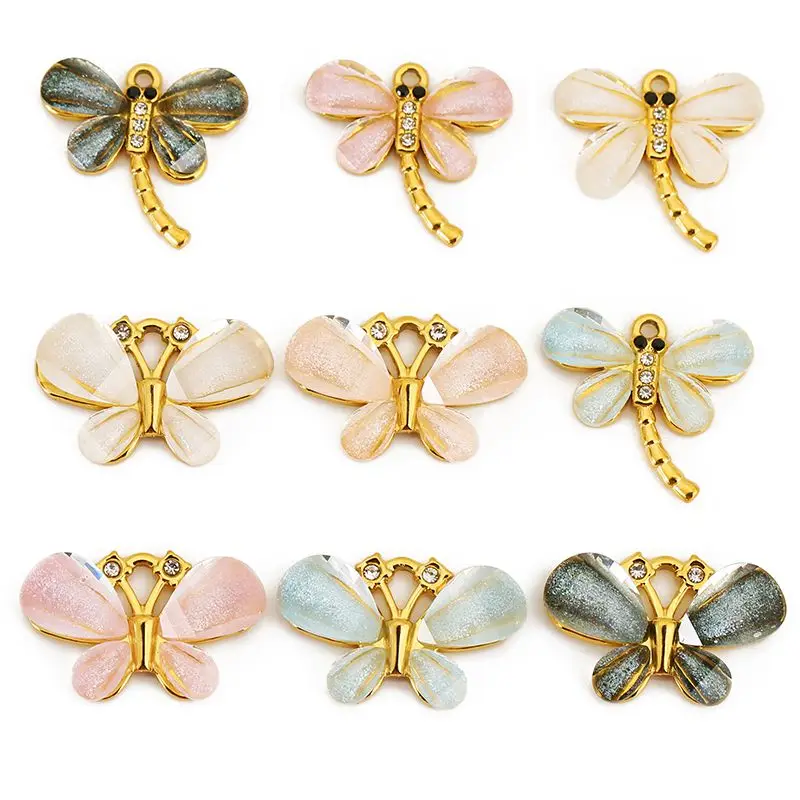 

3pcs Stainless Steel Inlay Zircon Colorful Butterfly Dragonfly Charms for DIY Earring Necklace Bracelets Jewelry Making Supplies