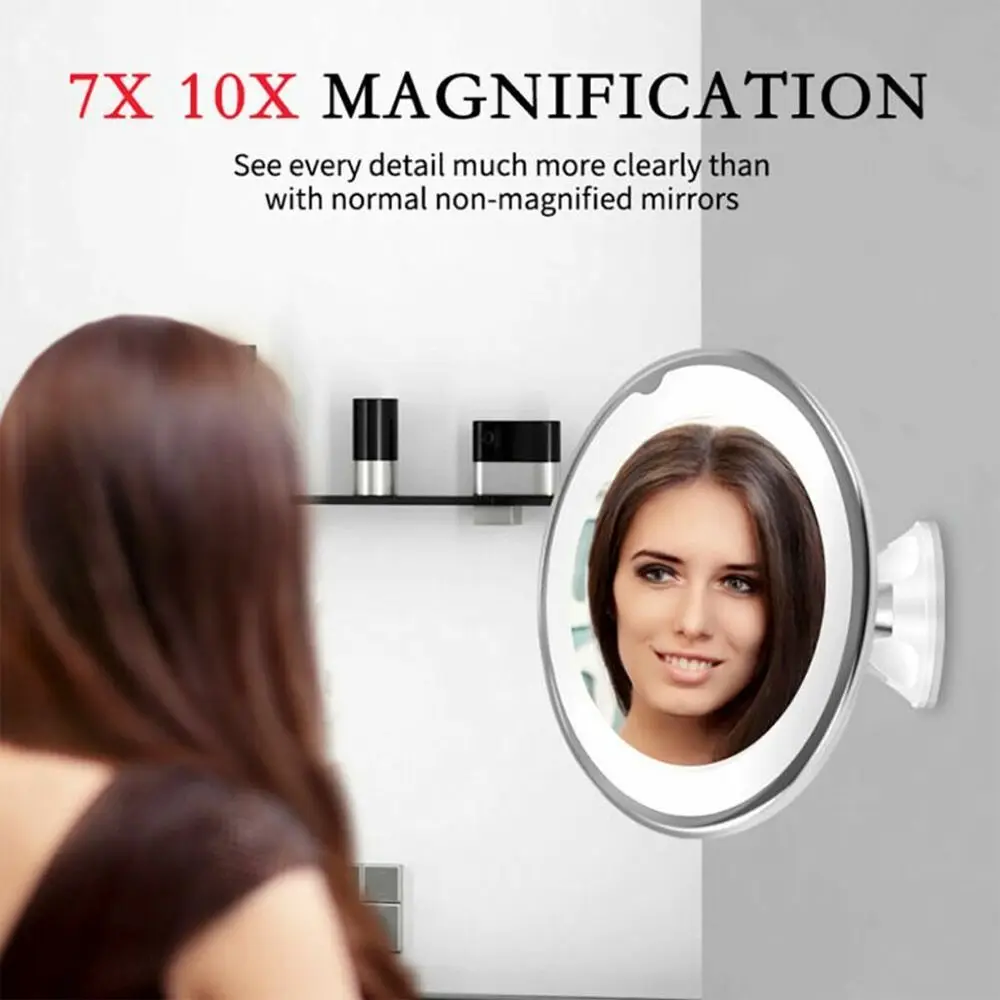 

Adjustable LED Light Suction Cup Cosmetic Mirror 10X Makeup Mirror Bathroom Mirror LED Vanity Mirror