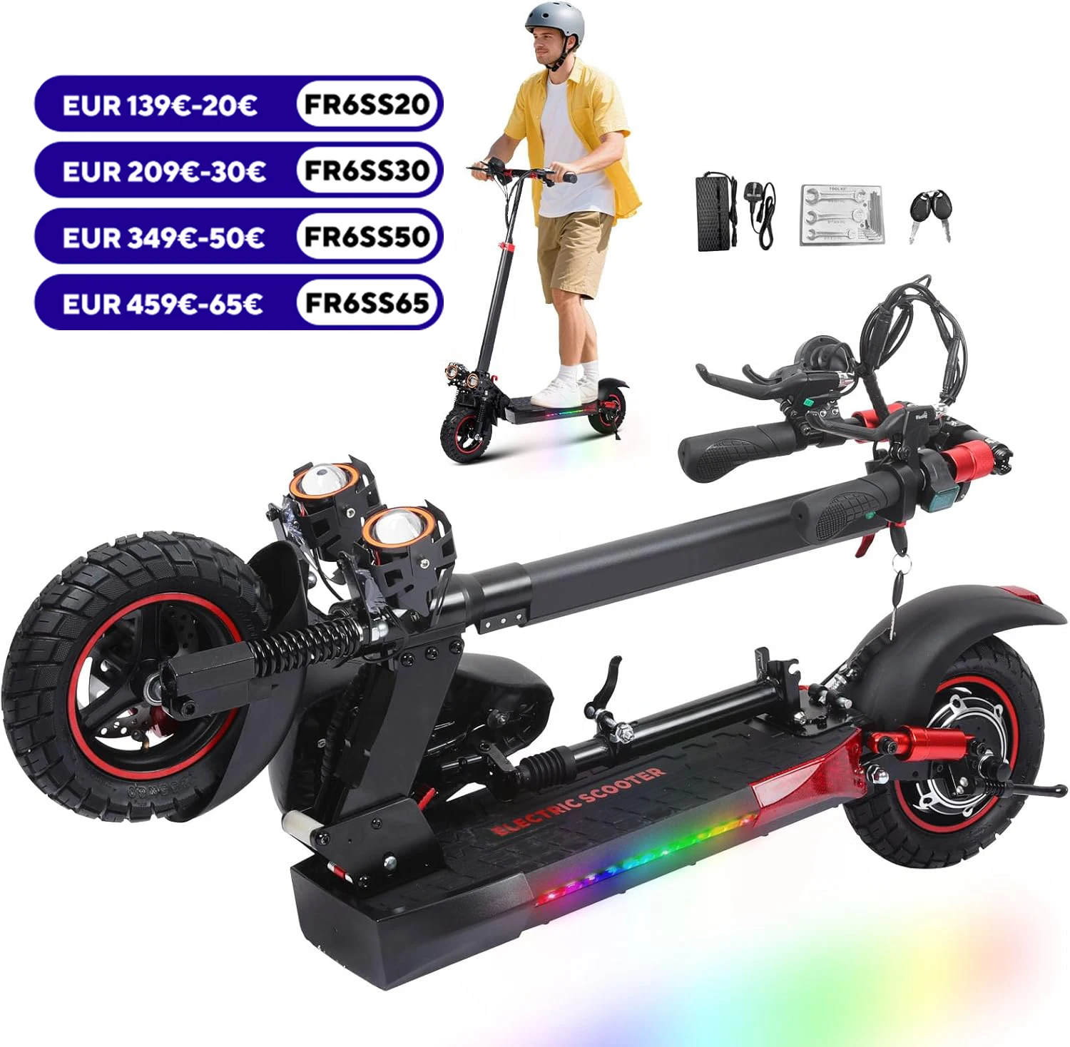 Trottinette électrique pour adultes, vitesse de 45 km/h, pneus tout-terrain de 10 pouces, batterie 48V15AH, moteur 800W, système de freinage double, trottinette pliable pour trajets quotidiens